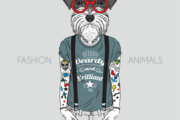 时尚动物裁片印花服装：个性狗狗图案T恤设计