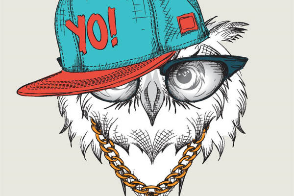 街头风猫头鹰裁片印花服装，时尚潮流服装印花设计