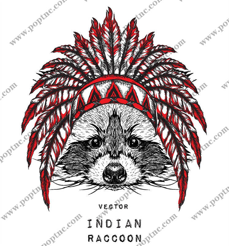 部落风格印第安浣熊裁片印花服装印花设计