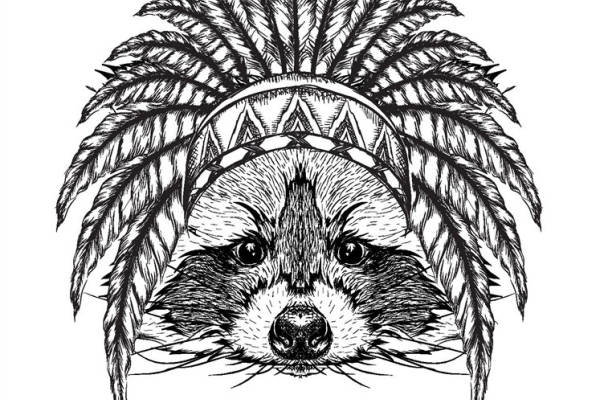 印第安风格浣熊头饰羽毛裁片印花服装