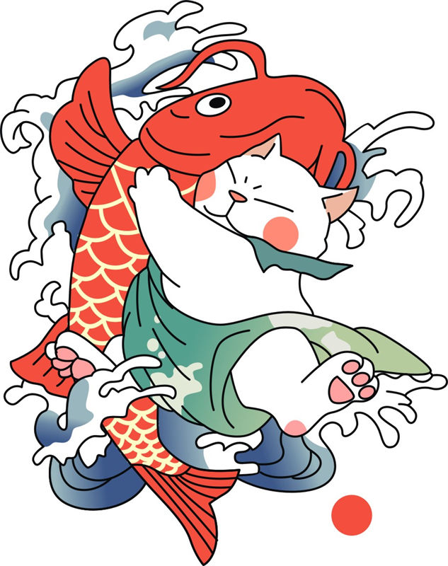 时尚潮流卡通锦鲤裁片印花服装印花设计