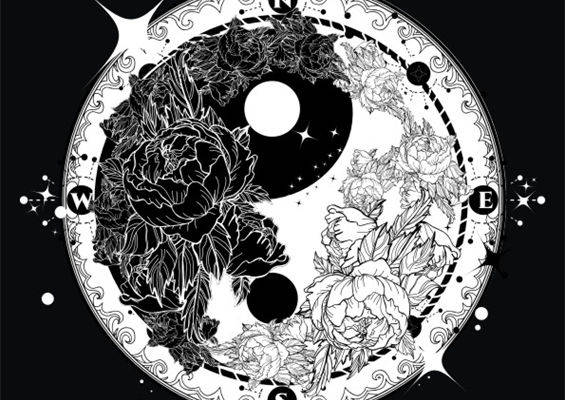 神秘花卉月亮裁片印花服装：黑白时尚设计