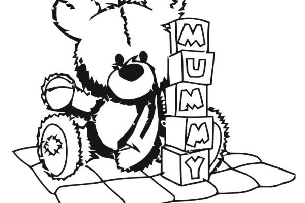 可爱卡通熊与积木裁片印花服装印花设计