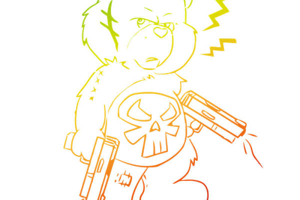 创意个性裁片印花服装：摇滚电吉他熊图案印花T恤