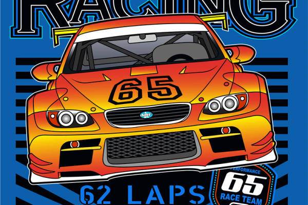 复古赛车裁片印花服装 经典65号赛车队街头风格