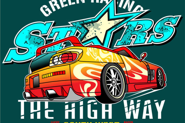 时尚赛车主题裁片印花服装，展现个性与速度的完美融合