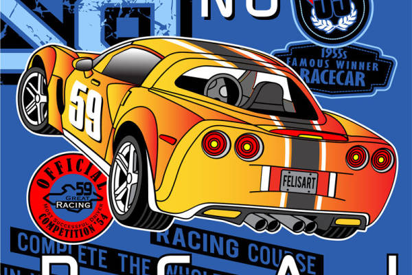 复古赛车裁片印花服装 经典59号赛车主题服装印花设计
