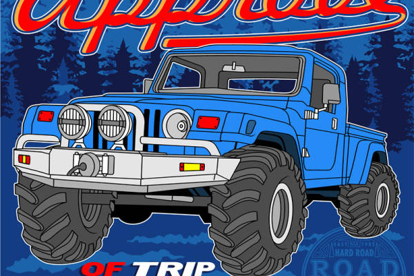 个性化裁片印花服装:山地探险越野吉普车主题印花