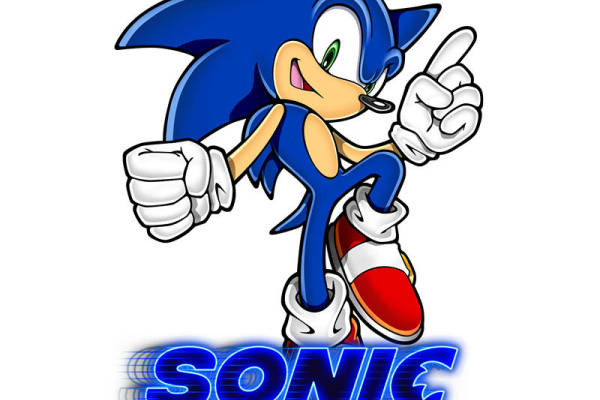 经典蓝色刺猬裁片印花服装 复古游戏角色服装印花