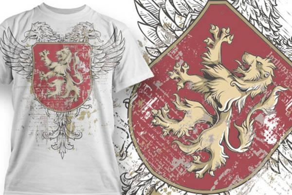 复古风格狮子盾牌裁片印花服装，展现个性与力量