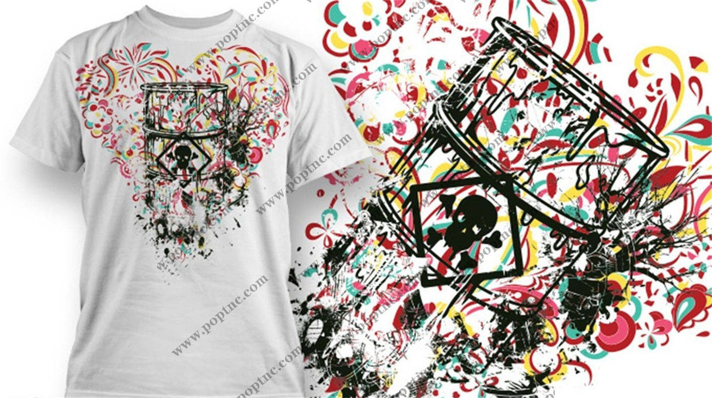时尚街头风格骷髅头裁片印花服装印花T恤