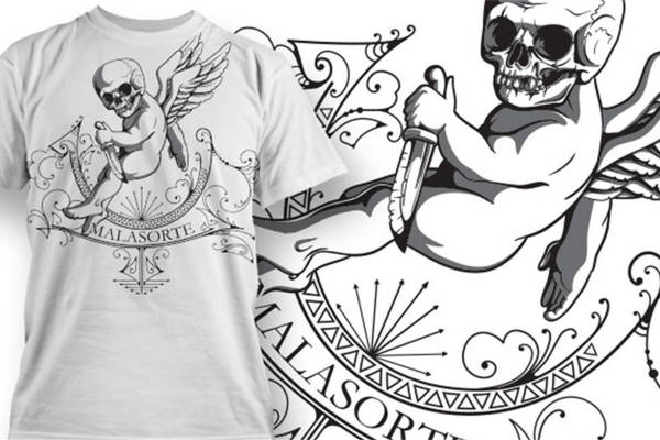 时尚骷髅天使裁片印花服装,潮流街头风格个性T恤