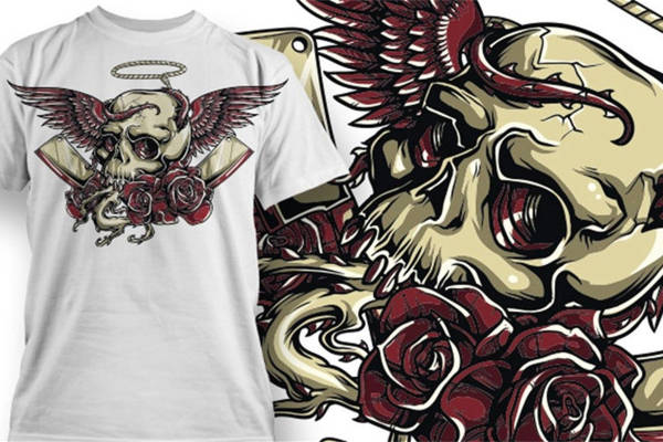 独特骷髅玫瑰裁片印花T恤,展现个性服装印花风格