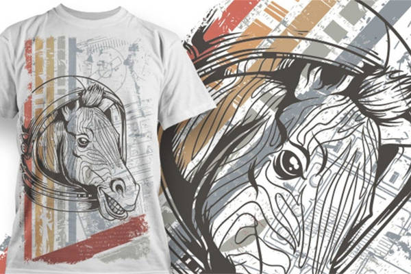 现代抽象风格马头裁片印花服装，展现独特个性