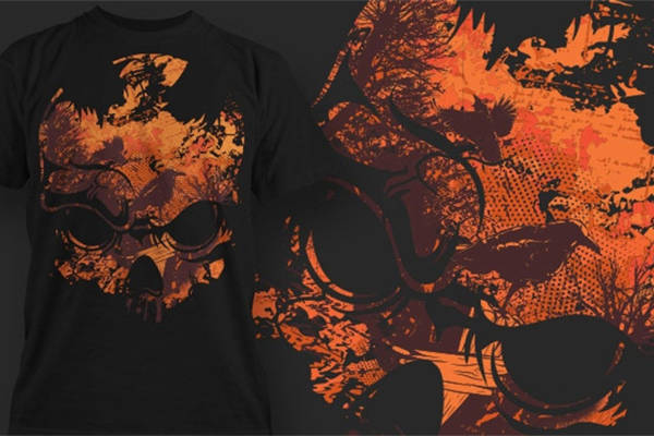 时尚街头风格黑色T恤裁片印花服装印花设计