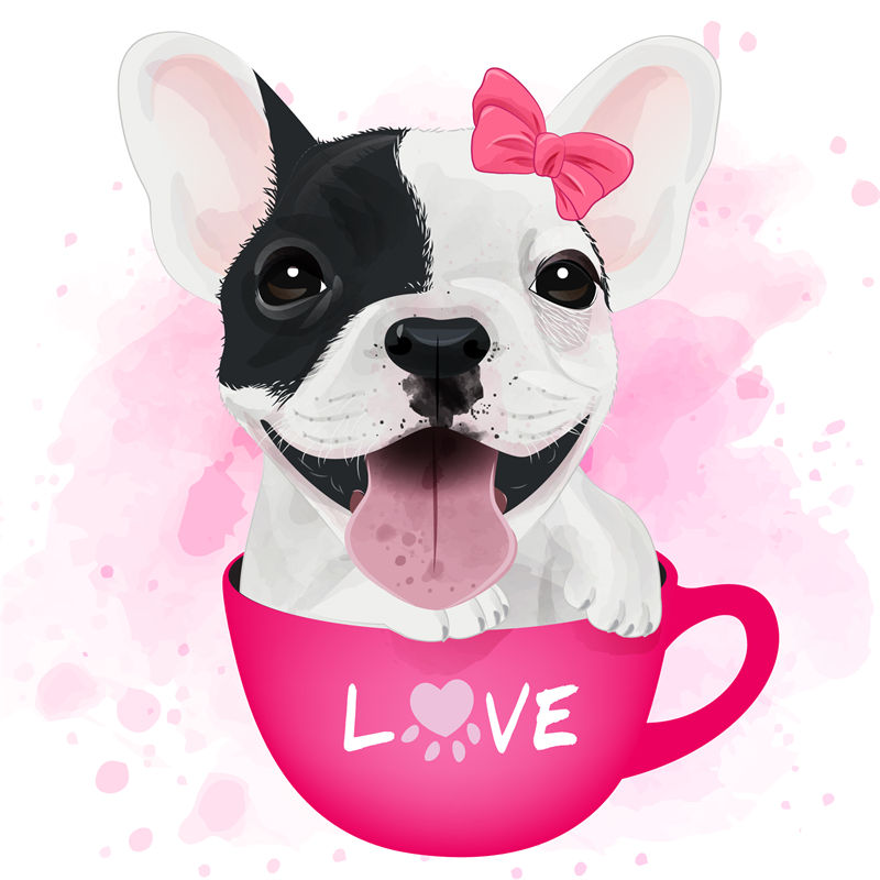 可爱法斗犬裁片印花服装，萌宠图案服装印花设计