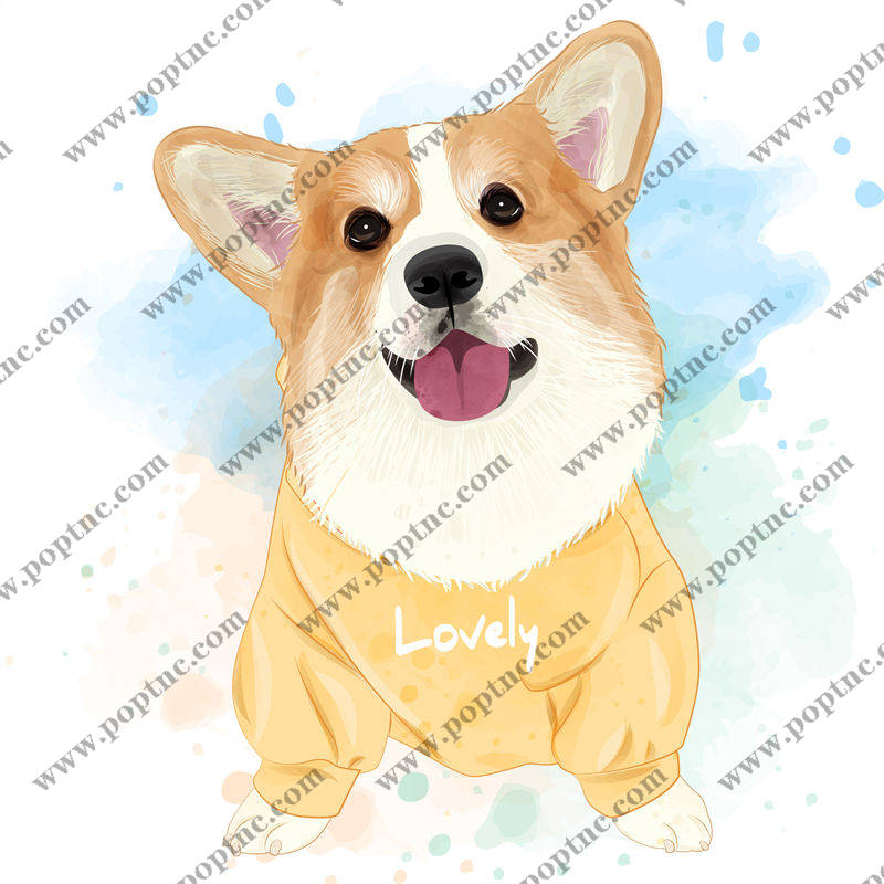 可爱卡通柯基犬裁片印花服装印花设计