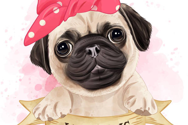 可爱卡通巴哥犬裁片印花服装印花设计