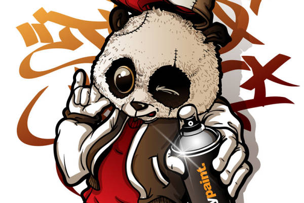 创意个性裁片印花服装：街头涂鸦风格熊猫图案