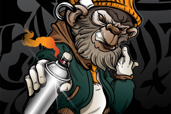 街头艺术风格裁片印花服装：涂鸦风格猴子喷漆图案