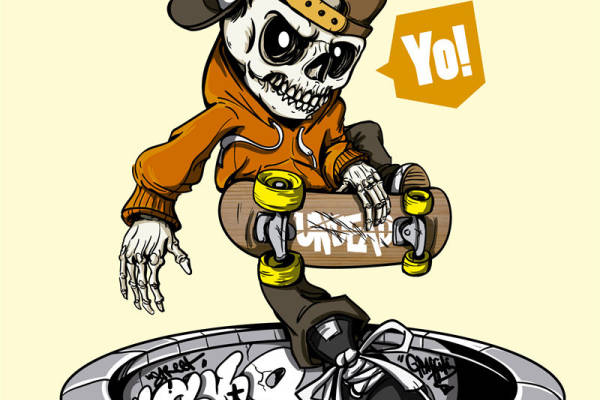 街头风格骷髅裁片印花服装印花设计