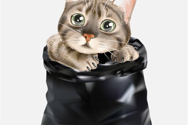 可爱猫咪裁片印花服装,萌趣垃圾桶图案设计