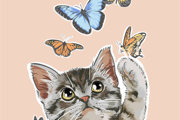 时尚猫咪与蝴蝶裁片印花服装印花设计