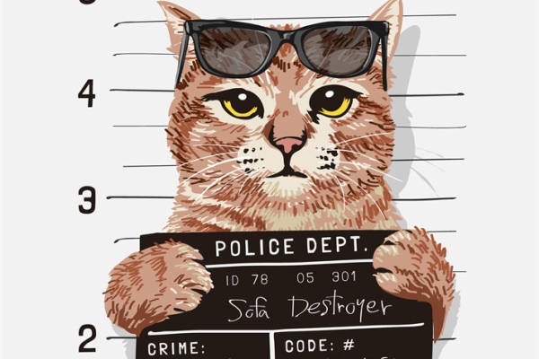 时尚猫咪裁片印花服装 创意警察局主题服装印花设计