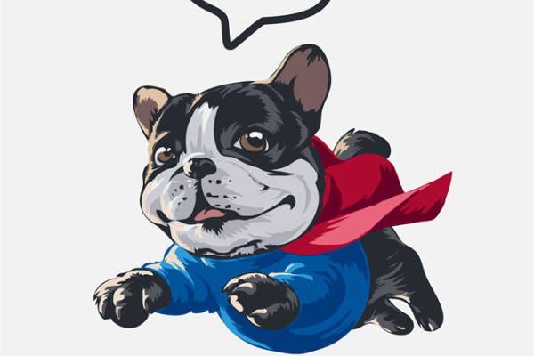 可爱超级英雄法国斗牛犬裁片印花服装印花设计