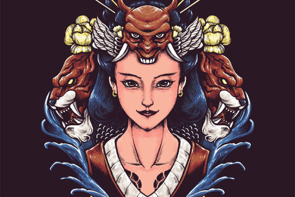 东方神话风格裁片印花服装 神秘龙女图案服装印花设计