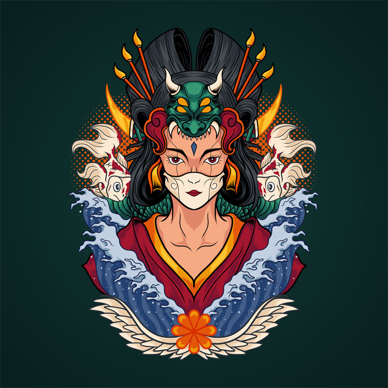 神秘东方龙女裁片印花服装 时尚潮流文化元素服装印花