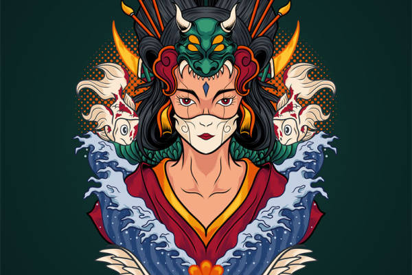 神秘东方龙女裁片印花服装 时尚潮流文化元素服装印花