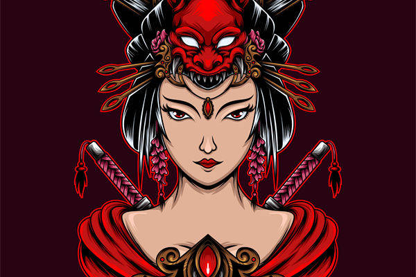 独特红色恶魔面具裁片印花服装 展现个性魅力