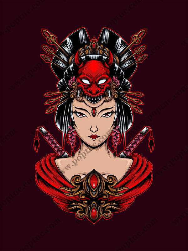 独特红色恶魔面具裁片印花服装 展现个性魅力