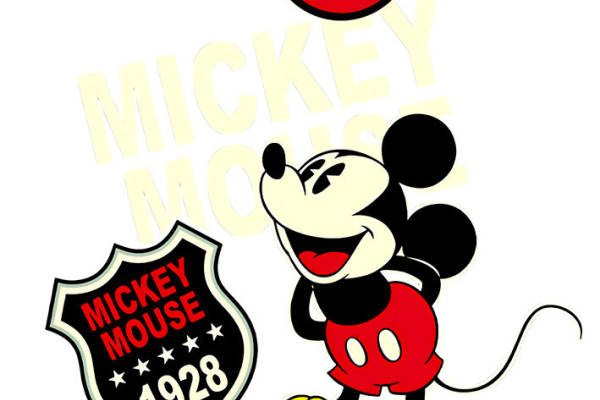 经典米奇老鼠裁片印花服装,复古风格服装印花设计