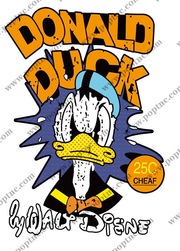 经典卡通裁片印花服装,复古风格唐老鸭图案T恤设计