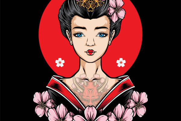 日式樱花与骷髅元素裁片印花服装印花设计