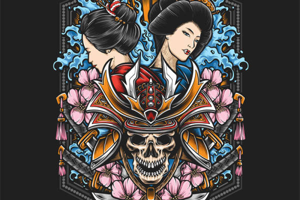 日式武士风格裁片印花服装印花设计，展现独特个性