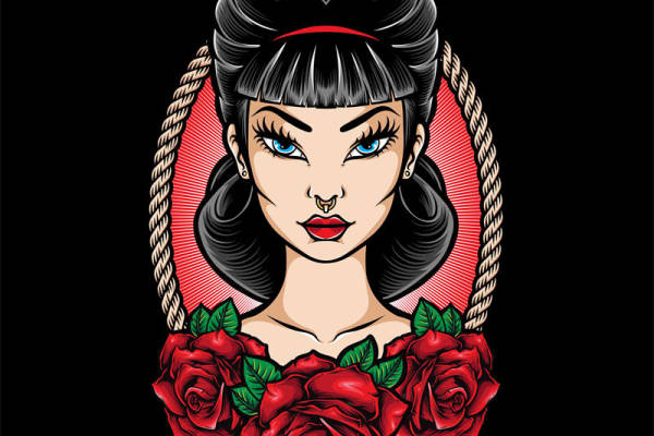 复古风格女性肖像裁片印花服装印花设计