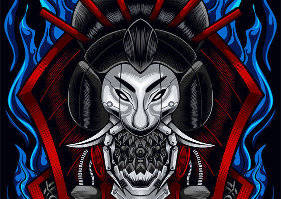 传统与现代结合的武士裁片印花服装印花设计