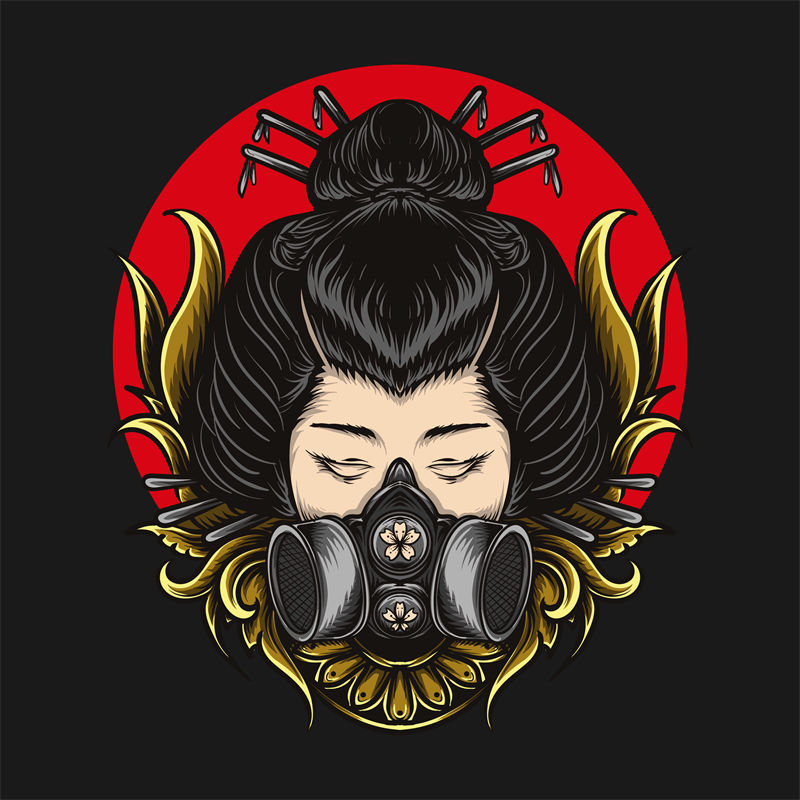 时尚街头风格裁片印花服装：独特防毒面具与翅膀设计