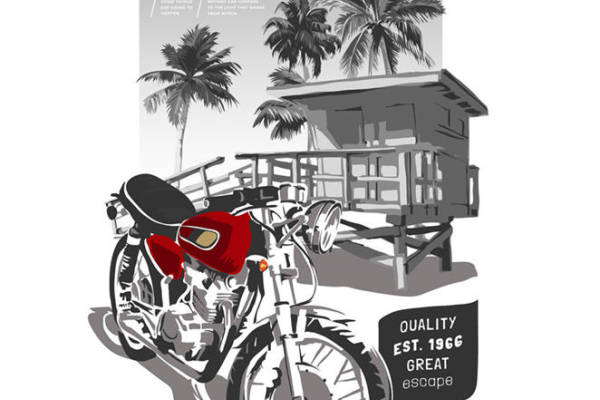 热带风情裁片印花服装，展现个性与自由的摩托车风格