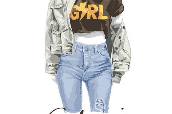 时尚女孩个性裁片印花服装，展现独特风格