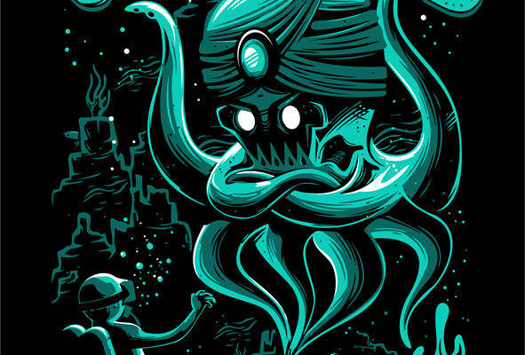深海探险主题裁片印花服装，独特章鱼图案服装印花设计