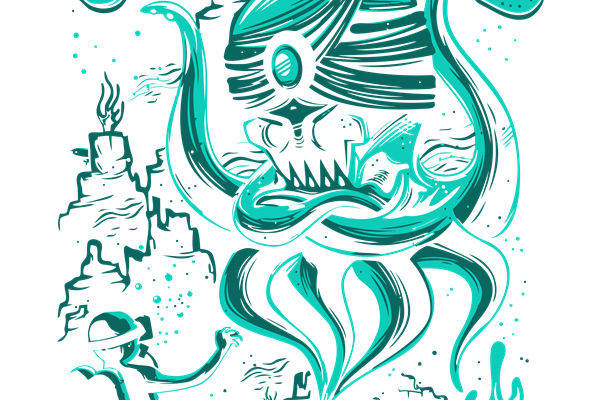 时尚海洋风格裁片印花服装:章鱼主题创意设计