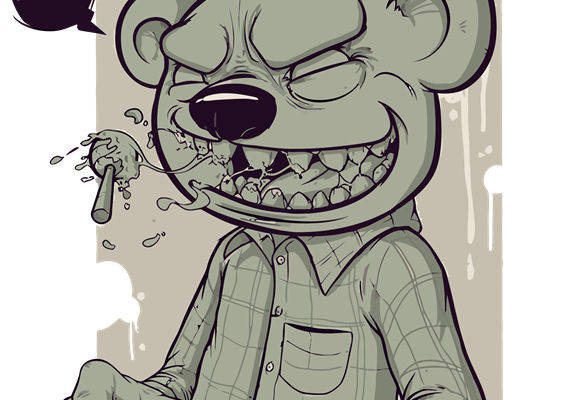 创意裁片印花服装:独特卡通熊形象服装印花设计