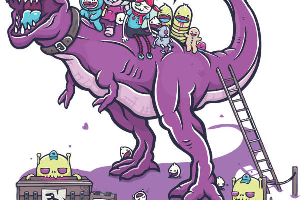 趣味恐龙主题裁片印花服装印花设计