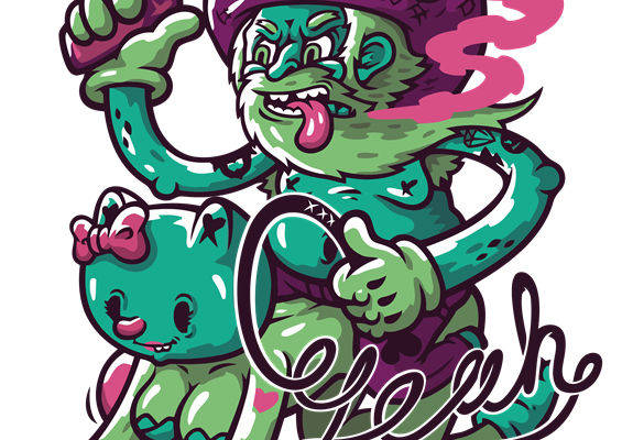 独特裁片印花服装:时尚街头风格卡通怪兽图案