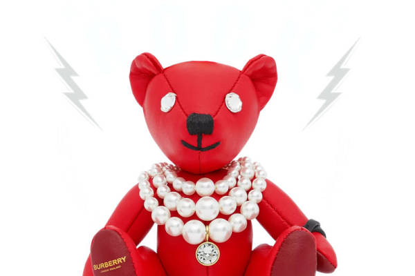 时尚红色皮革裁片印花服装印花可爱泰迪熊玩偶