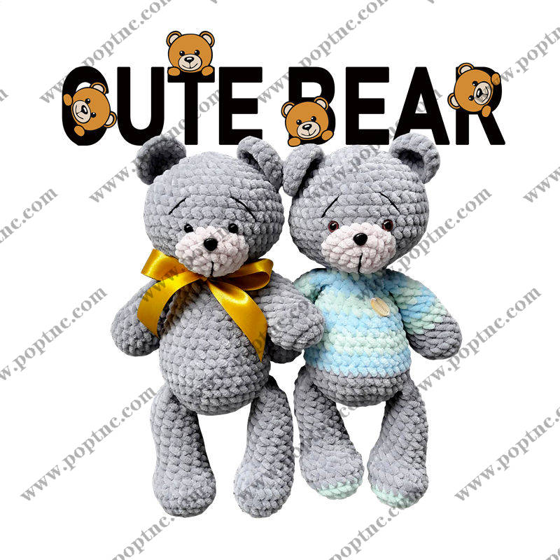 可爱灰色钩针编织裁片印花服装玩偶